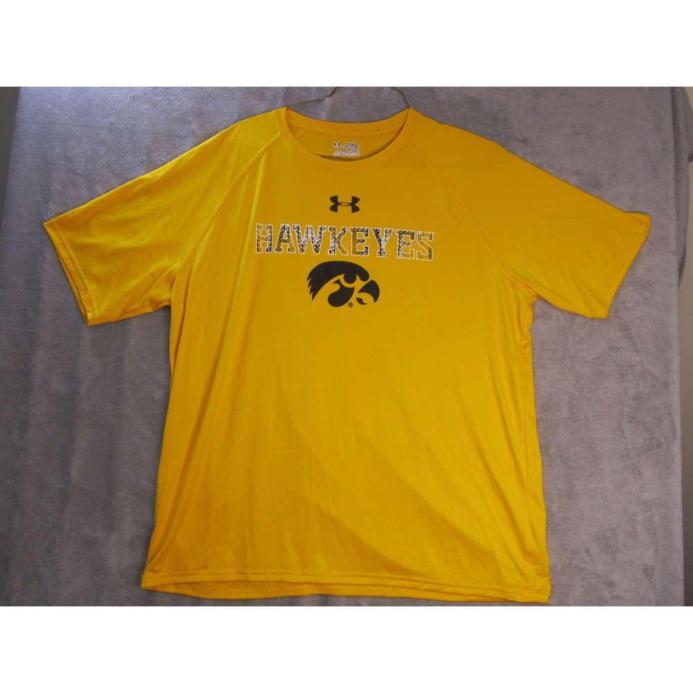 Under Armour Iowa Hawkeyes Mens 2XL Yellow HeatGear Loose Fit Graphic T-Shirt - Picture 2 of 6